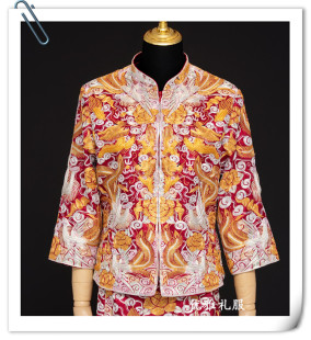 结婚礼服枣红色 喜妈妈褂可试穿刺绣龙凤褂裙褂奶奶 定制 喜婆婆