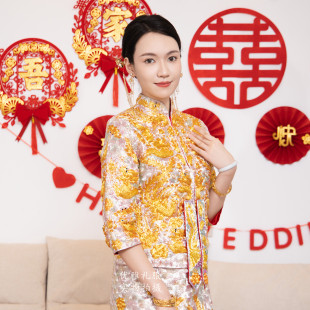 出租 手绣褂皇龙凤褂纯手工刺绣 中式结婚礼服 传统金银线裙褂 31