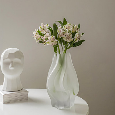 花瓶摆件客厅插花高级感轻奢玻璃磨砂创意艺术小众渐变色北欧鲜花