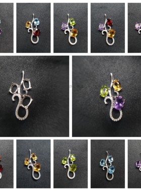 S925纯银女多孔位宝石商务吊坠