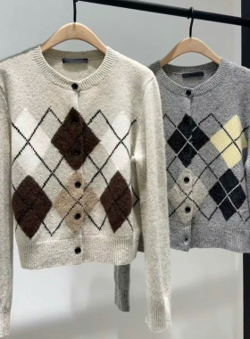 正品针织衫开衫2025冬新品费尔岛毛衣菱格纹含绵羊毛MBE4CAR022