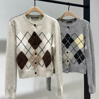 正品针织衫开衫2025冬新品费尔岛毛衣菱格纹含绵羊毛MBE4CAR022