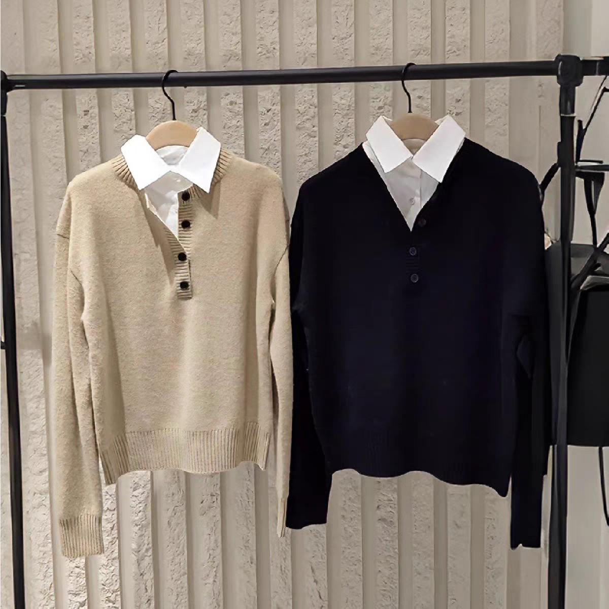 【C+系列】正品针织衫假两件2025冬新品绵羊毛山羊绒MBE4SWT020