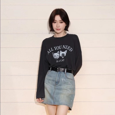 【秦岚同款】正品2026春新品萌宠印花宽松慵懒长袖T恤MBF1TEET11