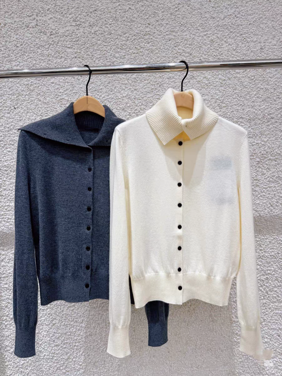 正品2025秋新品绵羊毛山羊绒海军领高领短款针织开衫MBE3CART02