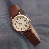 聚利时新品 通勤小圆表 休闲复古皮带手表女数字日历学生石英表韩版