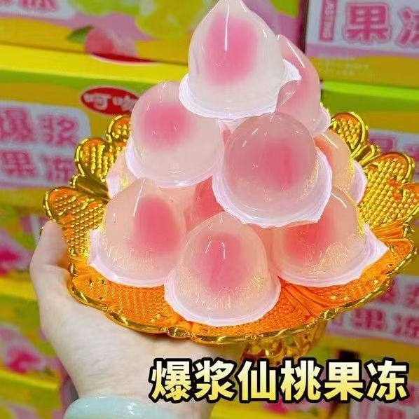 夹心爆浆果冻礼盒仙桃中秋果冻塔造型水蜜桃味果冻休闲零食礼盒装