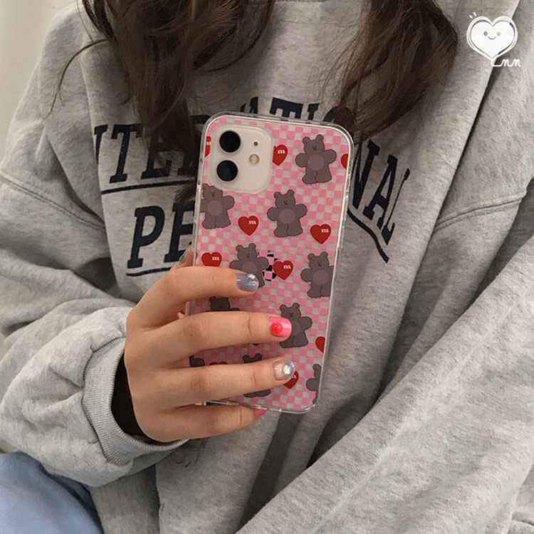 【现货】musemood手机壳粉色Checker Bear韩国代购适用于iPhone12苹果13保护套