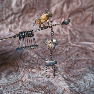 清至民国“牛拉耙九连环”银鎏金发簪步摇具装饰与益智功能品相好