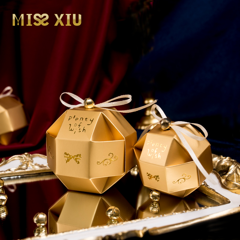 MISSXIU结婚订婚礼红色金色生日喜糖盒玲珑绣球圆形无糖果空纸盒