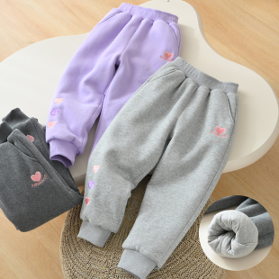 儿童爱心保暖棉裤 夹丝棉 女童纯棉收口卫裤 绗棉裤子 冬款