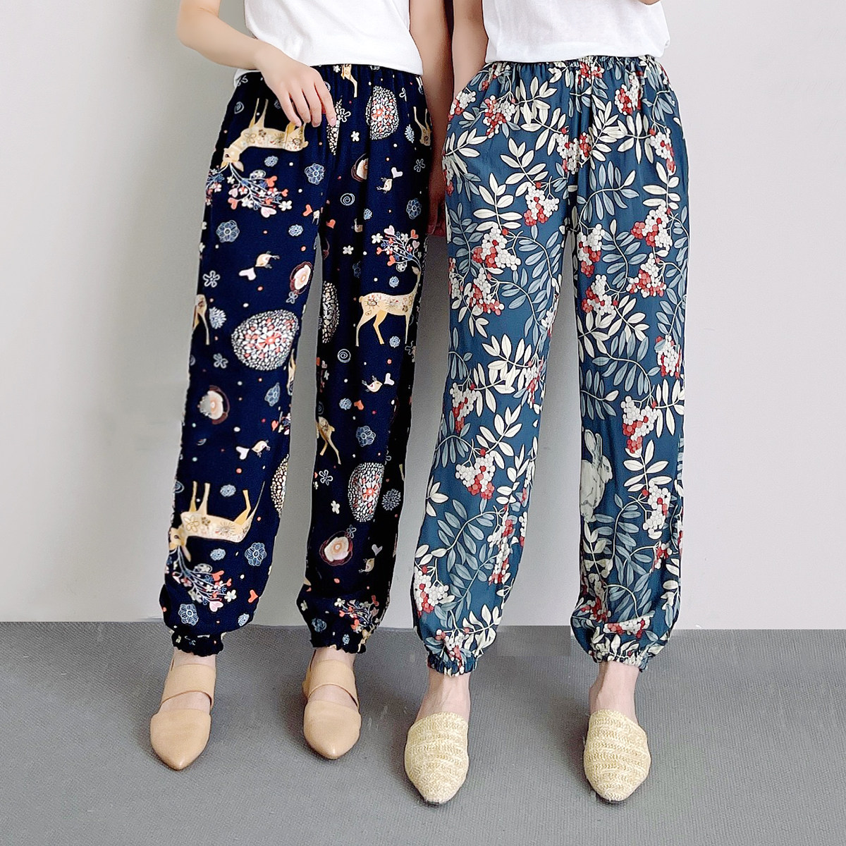 女士人棉灯笼裤 绵绸睡裤薄款 长裤子 夏凉裤 夏款女装 山东网店