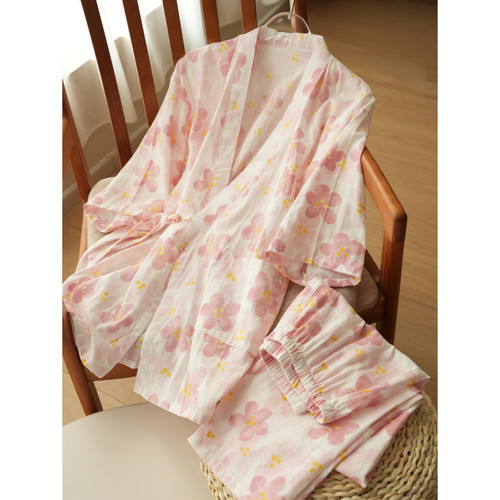 女士纯棉纱布和服家居套装