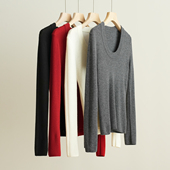 双股48支纱线 毛衣 女士U领长袖 初春 打底衫 弹力针织薄款 女装