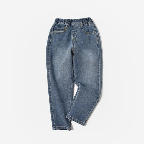 水沐良品长裤棉牛仔松紧腰直筒裤