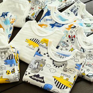 两件装 儿童竹节纯棉秋衣秋裤 男童全棉家居服睡衣睡裤春秋款童装