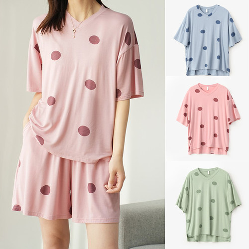 水沐良品人棉家居服V领睡衣短袖
