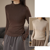 山东网店 打底衫 女士半高领长袖 恒温弹力纯色保暖上衣 轻柔软糯