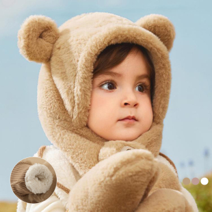 A类 儿童护耳毛绒帽/手套 宝宝帽子围巾一体 男女童保暖防风秋冬