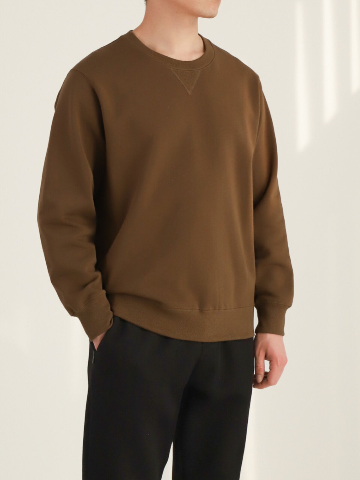 남성용 퓨어 코튼 테리 스웨트 셔츠 헤비급 기본 라운드 넥 긴팔 바닥 셔츠 루즈 탑 봄 가을 남성 의류