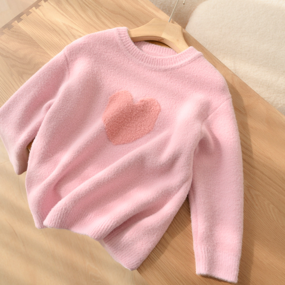 定制款A类 女童圈圈纱毛衣儿童爱心套头圆领线衣针织衫中大童秋冬