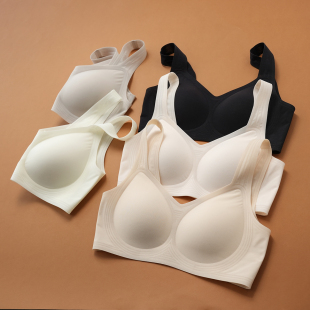 女士文胸 凉感纱薄款背心式内衣 女士无痕无钢圈大胸宽肩带胸罩