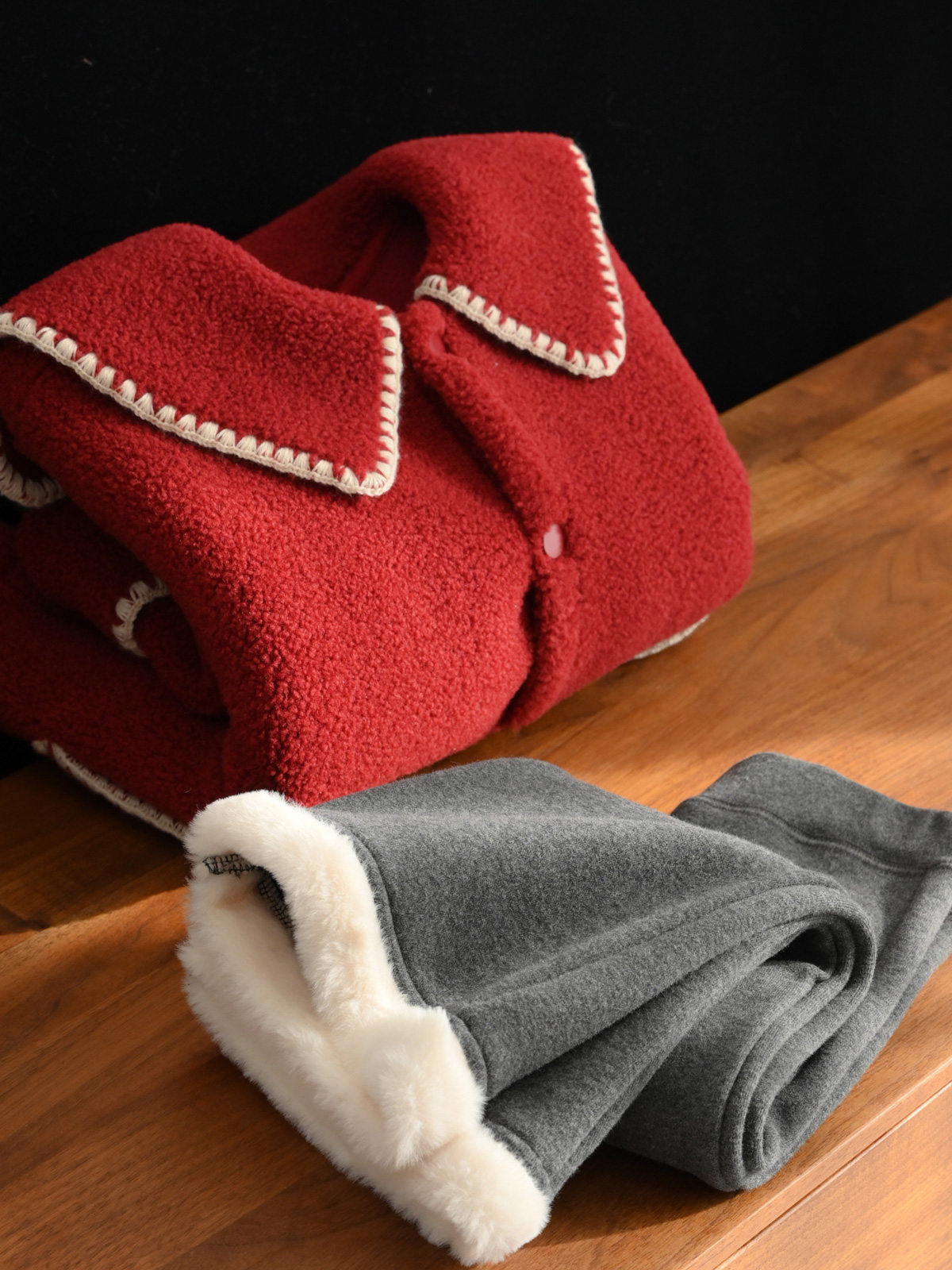 아동복 단발 여아 모조 셰르파 재킷 가디건 중대형 아동용 플러스 벨벳 부츠컷 팬츠 겨울 스타일