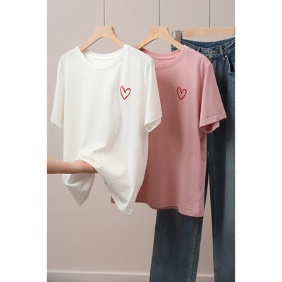 刺绣爱心薄款全棉女士T恤短袖