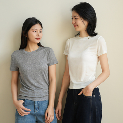 女士兰精天丝羊毛修身短袖T恤夏