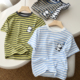 男童女童条纹短袖 童装 打底衫 夏款 170中大童 儿童竹节棉卡通T恤