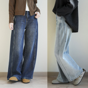 冬k 微阔高腰棉质牛仔裤 高个子款 女士复合一体绒保暖酷飒弯刀裤