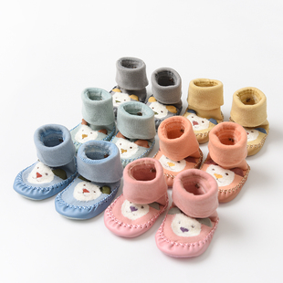 厚款宝宝防滑地板袜鞋 男童女童内里毛圈防滑袜子 中筒 秋冬款