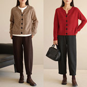 开衫 针织短款 外套 双股26支 女装 女士全羊毛花纱毛衣 秋冬款 厚款