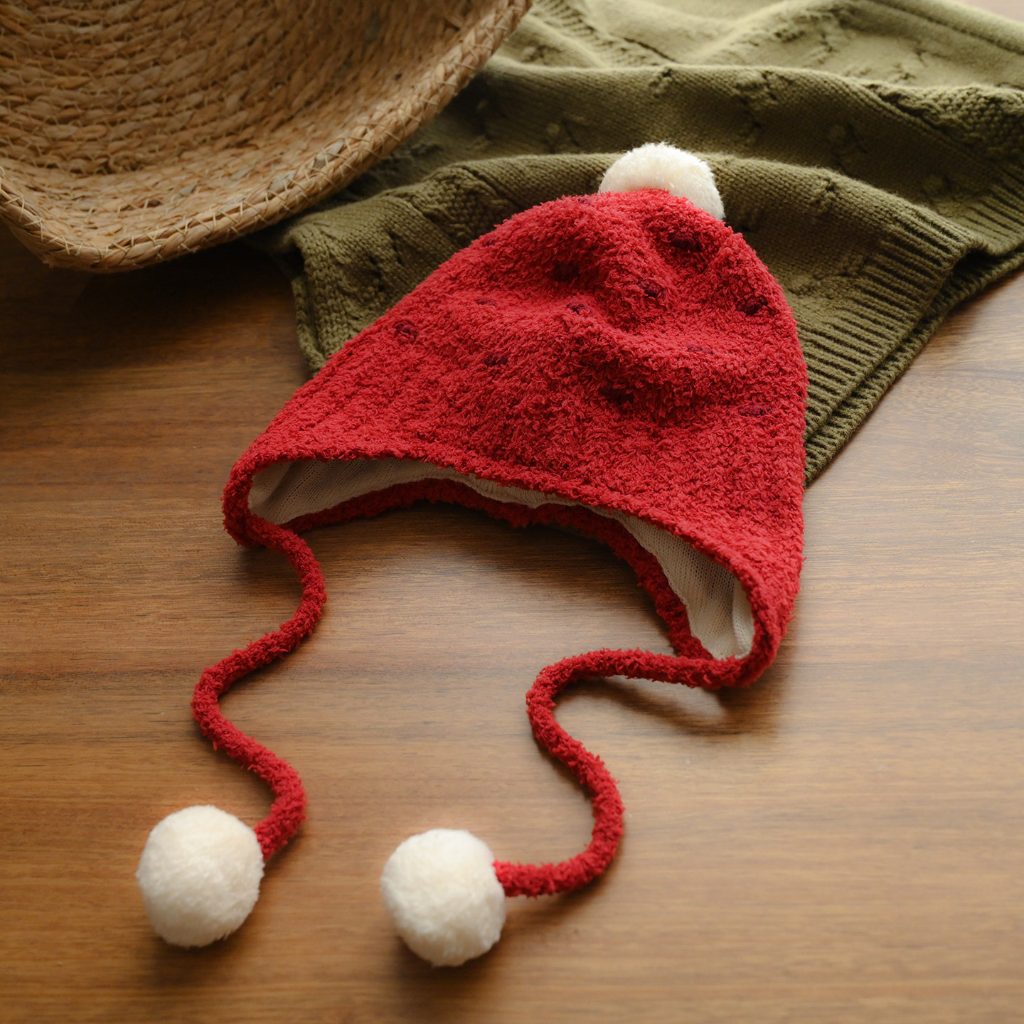 小奶糕护耳针织帽 红色儿童秋冬季半边绒护耳帽男女童幼儿帽子,童装/婴儿装/亲子装,帽子,淘宝优惠券,粉丝福利购,淘宝优惠卷