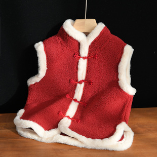 新年装 儿童仿羊羔绒马甲 男童女童国风盘扣坎肩 中童 秋冬款