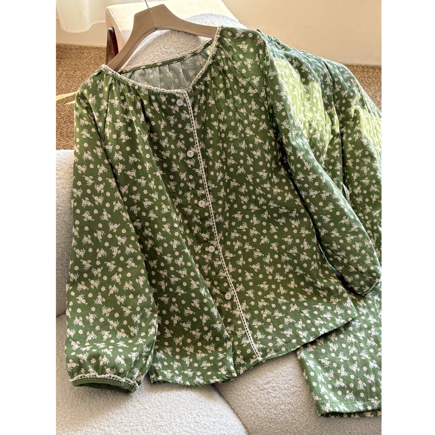 田园风 女士双层纱布纯棉家居服套装 全棉长袖长裤睡衣 春秋款