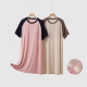 夏款 BRA一体免穿文胸针织家居裙薄软有弹力 睡裙 女士圆领插肩袖