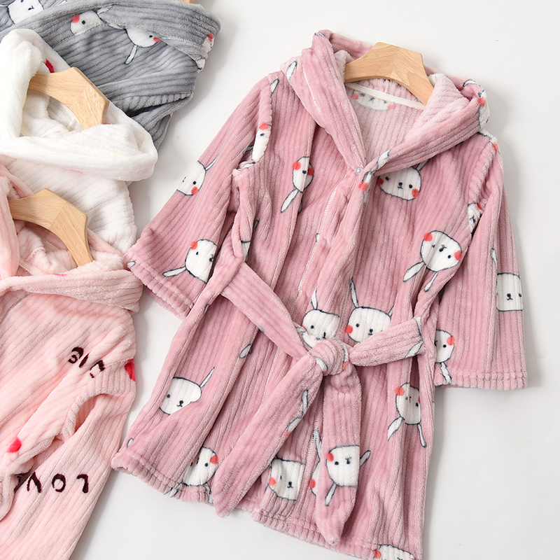 极速加厚加绒温暖 儿童法兰绒浴袍C 男童女童中长款保暖睡衣 冬季
