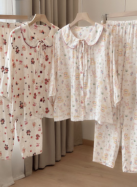 女士纯棉纱布家居服套装夏款