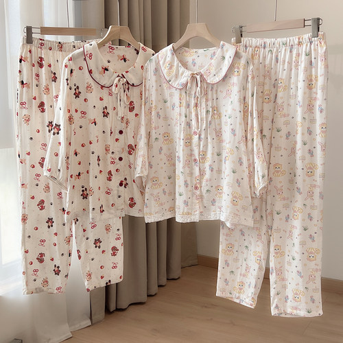 女士纯棉纱布家居服套装夏款