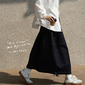 女士棉质透气松紧腰半身裙 下摆抽绳花苞裙宽松牛仔裙k 两穿中长款