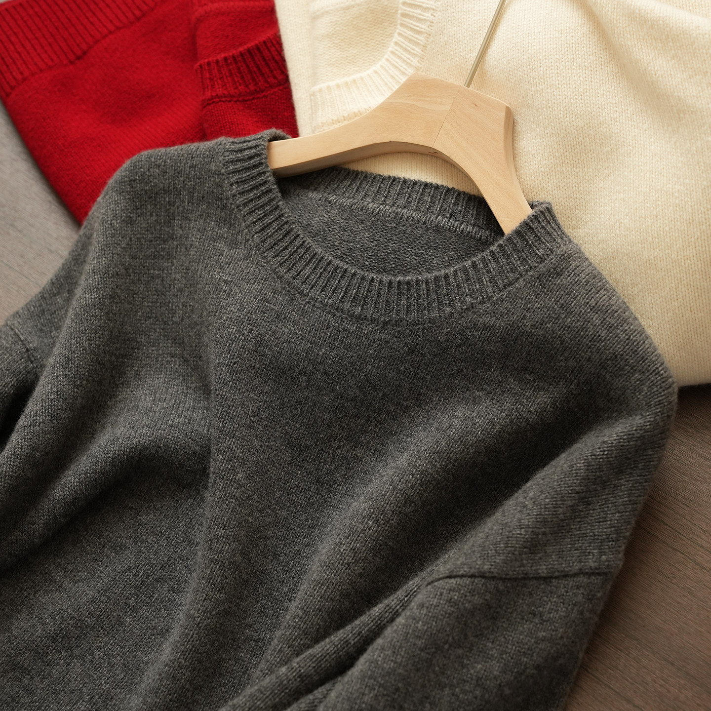 500g 16支双股 女士圆领毛衣 宽松版羊毛羊绒针织衫 秋冬款 女装