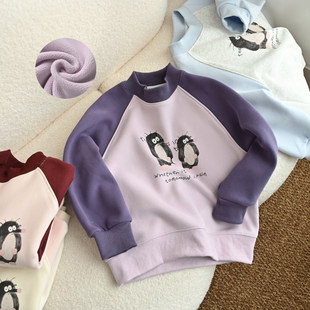 青少年加绒卫衣 儿童一体绒女童圆领宽松保暖休闲上衣 170码 冬款