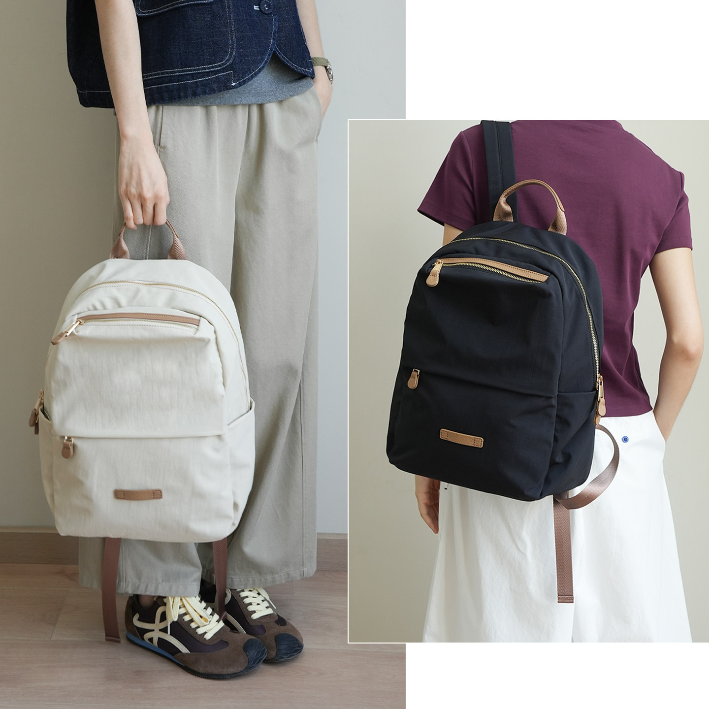 防泼水 轻量防水布双肩包 日常休闲书包 多隔层通勤背包k