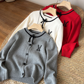 秋冬童装 小兔子针织衫 儿童圆领蝴蝶结毛衣外套 女童小香风开衫