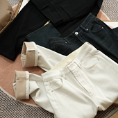 女士四面弹加绒薄绒长裤 百搭拉绒铅笔裤 冬款 环保水洗牛仔 女装