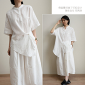 不规则下摆女士衬衫 21支苎麻 夏k 小立领短袖 上衣 两穿 宽大款