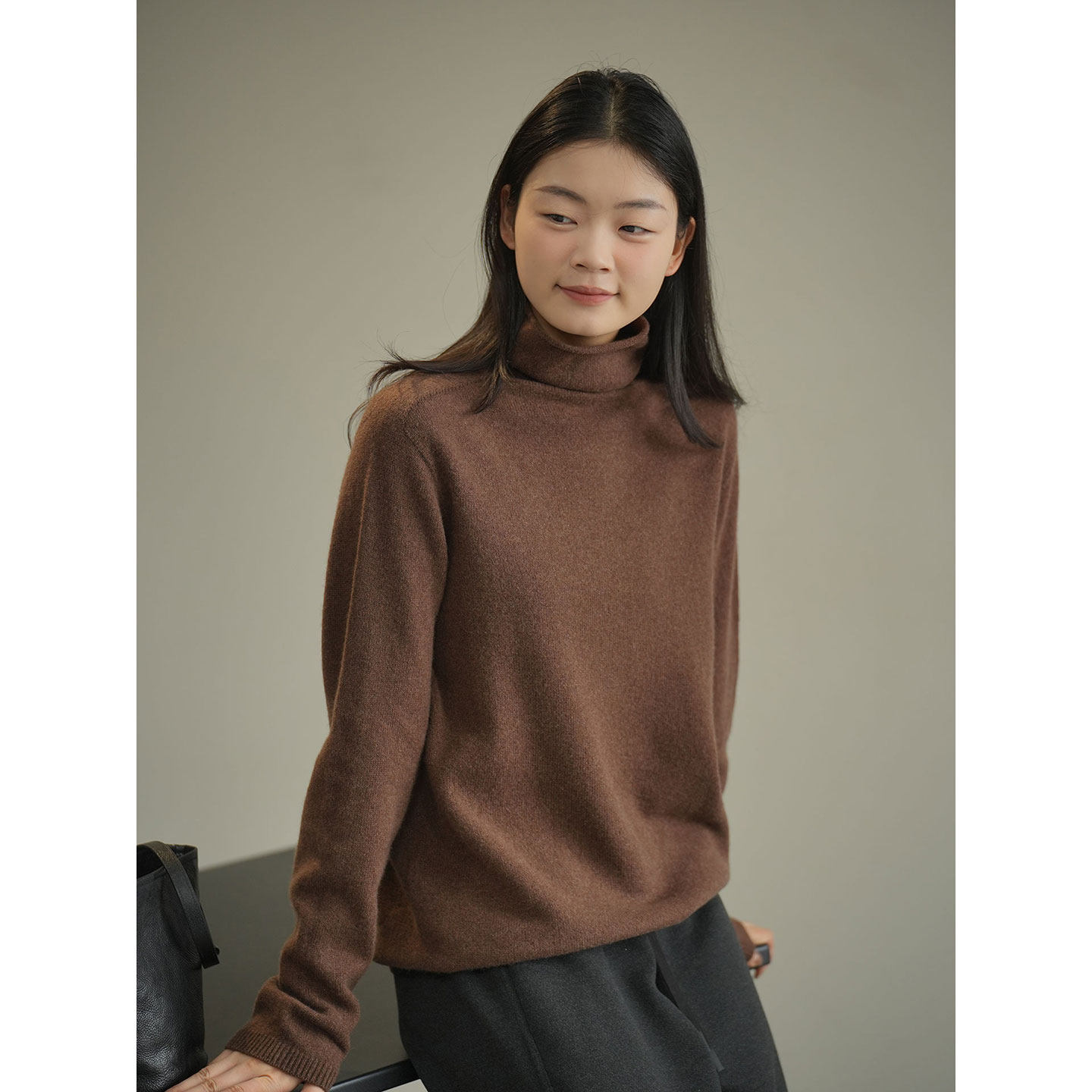 女士高领毛衣堆堆领针织羊毛衫