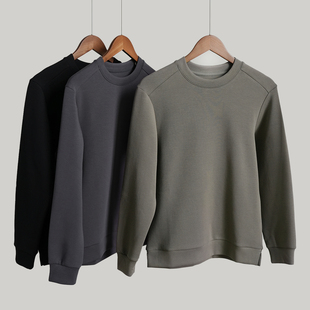 T恤纯色基础套头打底衫 针织弹力长袖 秋k 棉质圆领休闲卫衣 男士