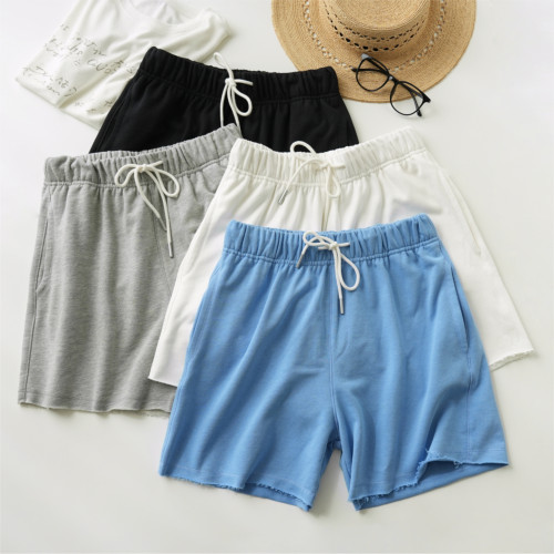 女士休闲百搭毛圈纯色短裤夏款